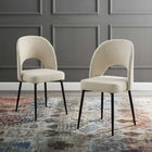 Modway Rouse Upholstered Fabric Dining Side Chair - Black/Beige - 2 Pack-Matte Black Stainless Steel Legs