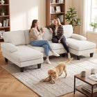 HOMCOM U-Shaped Sectional Couch with Pillow-top Armrests - Beige-Soft corduroy fabric adds a cozy, skin-friendly touch, and retro esthetic  