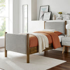 Modway Maven Twin Size Fabric Upholstered Platform Bed - Wheat Walnut-Heathered Weave Fabric