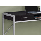 Monarch Specialties 7366 48" Computer Desk - Espresso/Silver Metal-1 open concept shelf for papers, books, notepads
