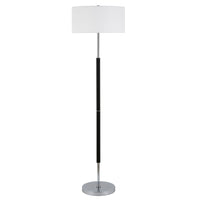 Hudson&Canal - Lampadaire Simone à 2 lumières avec abat-jour en tissu - Noir mat/Nickel poli/Blanc-Design industriel pour votre salon, votre bureau, votre chambre ou votre coin lecture