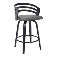 Armen Living Jayden 26" Counter Height Swivel Bar Stool in Grey Faux Leather & Black Wood-It can be tough crafting the perfect seating option for our customers, we are always thinking of the most unique ideas for the best user experience. Providing these features is one way we can do this and help exceed your expectations. The wonderful full 360-degree swivel function allows for maximum mobility. The smooth glide swivel function allows you to change directions with ease, making this your new favorite seat i