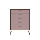Manhattan Comfort Rockefeller Mid-Century Modern Tall Dresser and Nightstand Set - Nature/Rose Pink-Perfect for Storage or Display Items. Anti Tip Kit Included.