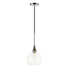 Hudson&Canal - Suspension Ida de 9,5 po de large avec abat-jour en verre, - Nickel poli/transparent-Design moderne du milieu du siècle pour votre entrée, votre foyer ou votre cuisine