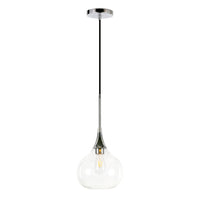 Hudson&Canal - Suspension Ida de 9,5 po de large avec abat-jour en verre, - Nickel poli/transparent-Design moderne du milieu du siècle pour votre entrée, votre foyer ou votre cuisine