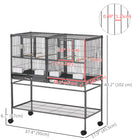 PawHut - Cage à oiseaux divisée 40 po H avec support roulant, plateau en métal amovible, étagère de rangement - gris foncé-Le design convivial pour les animaux garantit que les oiseaux ne se coincent pas ou ne restent pas bloqués entre les barreaux. 