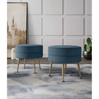 Manhattan Comfort Bailey 18.11" Mid-Century Modern Polyester Blend Upholstered Ottoman - Blue with Gold Legs - 2 Pack-Solid Wood Frame for Durability and Functionality