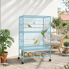 PawHut 52" Steel Bird Cage with Rolling Stand - Light Blue-Quick clean with the bottom slide-out plastic tray
