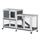 PawHut - Clapier à lapin en bois, maison pour animaux surélevée, cage à lapin - 58 po L x 18 po l x 35 po H - gris-6 roues pour faciliter le déplacement, dont 2 avec freins pour maintenir la cage en place 
