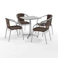 Flash Furniture 23.5'' Square Aluminum Indoor-Outdoor Table, 4 Rattan Chairs (TLH24SQ020CHR4)-Aluminum/aluminum, plastic, rattan, stainless steel