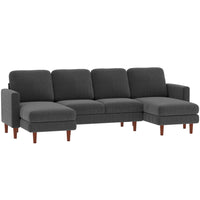 HOMCOM - Canapé sectionnel en forme de U avec double méridienne - gris foncé-La mousse haute densité et les ressorts ensachés garantissent une assise confortable sans affaissement   