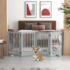 PawHut Free Standing Wooden 4 Panel Pet Gate with Door - Light Grey-Two additional supports for increased stability 