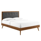 Modway Willow Wood Queen Platform Bed with Splayed Legs - Walnut Charcoal-Tufted Upholstered Headboard