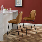 Modway - Scoop Jambe en acier revêtu de poudre noire Cuir végane Tabouret de comptoir - Tan-Rembourrage en cuir végane