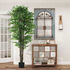 HOMCOM - Arbre artificiel en soie ficus 8 pi de haut pour maison ou bureau - vert-Couleur : Vert 