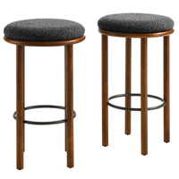 Modway - Fable Tissu Boucle Tabourets de bar - Charbon de bois en noyer - Ensemble de 2-Tabourets de bar de 30 pouces - Ensemble de 2