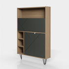 Nexera Slim Bar Cabinet - Secretary Bookcase Desk With Storage - Nutmeg & Charcoal Grey-10