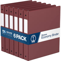 Davis Group Premium Economy Binder - Round Ring - 1" - Burgundy - 6 Pack-3 Ring Binder