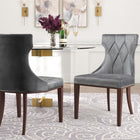 Manhattan Comfort - Lot de 2 chaises de salle à manger traditionnelles Reine 19,7 po en velours gris et noyer-Cadre en hêtre massif avec une finition noyer riche