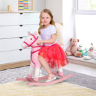 Qaba Plush Pony Kid Rocking Horse with Realistic Sound - Light Pink-Durable lightweight frame 