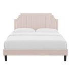 Modway Sienna Performance Velvet Full Platform Bed with Black Wood Legs - Pink-Black Wood Legs With Non-Marking Caps