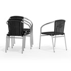 Flash Furniture 4 pièces - Chaise empilable de restaurant commerciale pour intérieur et extérieur en aluminium et rotin noir-Dossier courbé