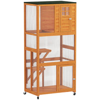 PawHut - Maison pour chat d’extérieur 36 po L avec enclos sur roues, toit en asphalte - orange-L'enclos extérieur pour chats peut accueillir 1 à 3 chats jusqu'à 13 lb (6 kg) 