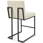 Modway Privy Black Stainless Steel Upholstered Fabric Counter Stool - Black Beige - Set of 2-Elegant Biscuit Tufting