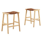 Modway - Saoirse Imitation cuir Tabouret de comptoir en bois - Brun naturel - Ensemble de 2-Cuir tissé