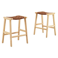 Modway - Saoirse Imitation cuir Tabouret de comptoir en bois - Brun naturel - Ensemble de 2-Cuir tissé