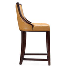Manhattan Comfort Fifth Avenue 19" Traditional Faux Leather Upholstered Counter Stool - Camel and Dark Walnut - 3 Pack-Seat Height: 26"