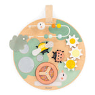 Janod Sweet Cocoon Busy Board-Wooden activity board with garden animal-themed features.