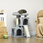 PawHut Plush Cat Tree Tower Activity Center with Sisal Scratching Post - Light Grey-Sisal posts and scratching board are here to satisfy your cats’ nature of clawing, and protect your furniture from scratching 