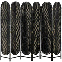 HOMCOM 6 Panel Arched Top Woven Freestanding Room Divider for Bedroom - Black-Hand-woven design creates beautiful light patterns and offers gentle semi-privacy 

