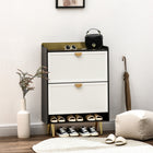 HOMCOM Modern Shoe Cabinet with Two Flip Drawers & Bamboo Door - White-Can store up to 12 pairs of shoes (CA Men Size 9.5) in two tilt-out drawers with two-level adjustable shelves