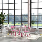 Qaba Toddlers Adjustable Height Table and Chair 3-Piece Set with Storage - Pink-The height of the table and chairs is adjustable with nails to suit kids' need 