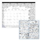 Blueline 2027 DoodlePlan Colouring Monthly Desk Pad Calendar - 22" x 17" - Botanica Design - Bilingual-Sheets bound at the top, perforated for easy tear-off