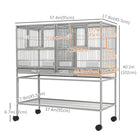 PawHut - Cage à oiseaux divisée 40 po H avec support à roulettes, plateau en métal amovible, étagère de rangement - gris clair-Le design adapté aux animaux garantit que les oiseaux ne se coincent pas ou ne restent pas coincés entre les barreaux 