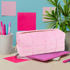 Fashion Stationery - Étui à crayons en peluche matelassé - 7,87 po L x 3,14 po l x 3,14 po H - Rose-Matériau du corps : Polyester