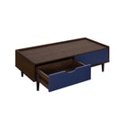 Manhattan Comfort Duane Mid-Century Modern End Table and Coffee Table - Dark Brown and Navy Blue - Set of 2-21.65" L x 47.24" W x 19.68" H