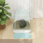 PawHut Cat Litter Box with Lid, Removable Tray, Scoop and Filter - Green-A mat in front catches litter before it gets on the floor 