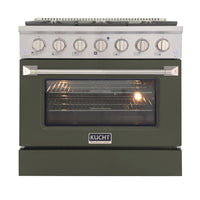 Kucht 36" KNG Series Pro Style Natural Gas Range - Stainless Steel/Olive Green-Cook and bake like a pro with the extra-large convection oven that offers 4.2 cu. ft. of capacity, a 5-rack configuration, and an extra-large viewing window