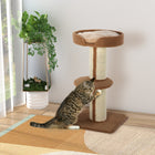 PawHut - Arbre à chat avec tapis en sisal, poteau à griffer, coussin de lit, marron-Fabriqué en panneaux de particules pour un arbre stable 