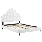 Modway Gwyneth Tufté Performance Velours Lit Plateforme Full Avec Pieds en Bois et Manchons Dorés - Blanc-Lit de plateforme complet
