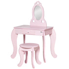 Qaba Kids Vanity Table Set with Mirror and Stool - Pink-Two-piece set: dressing vanity table and matching stool 