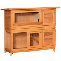 PawHut - Maison pour lapin en bois surélevée à 2 niveaux avec plateau coulissant-Conception à 2 niveaux avec clapier et enclos, idéale pour les lapins, lapereaux et autres petits animaux 