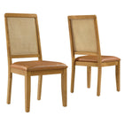 Modway - Arlo Cuir végétalien rembourré en faux rotin et bois Fauteuils d’accompagnement à manger Ensemble de 2 - Bronzage naturel naturel-Ensemble de 2 chaises de salle à manger