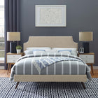 Modway Corene Fabric Queen Platform Bed with Round Splayed Legs - Beige-Ten Wood Support Slats 
