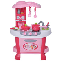 Qaba Kids Kitchen Playset with Light & Sound Function Toy Accessories - Pink - 38 Pieces-Kids' role-play kitchen toys with 38-piece accessory set 