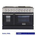 Kucht 48" KDF Series Pro Style Propane Ready Dual Fuel Range - Stainless Steel/Black-Professional class range features 2-20000 BTU dual burners with simmer, 2-12000 BTU burners, 2-9000 BTU burners and 2-6000 BTU burners